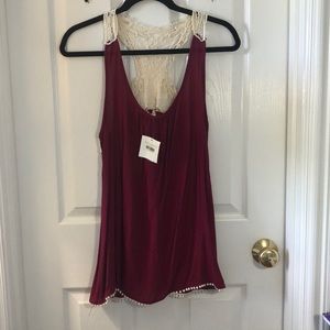 Crimson Crochet Pom Pom Top